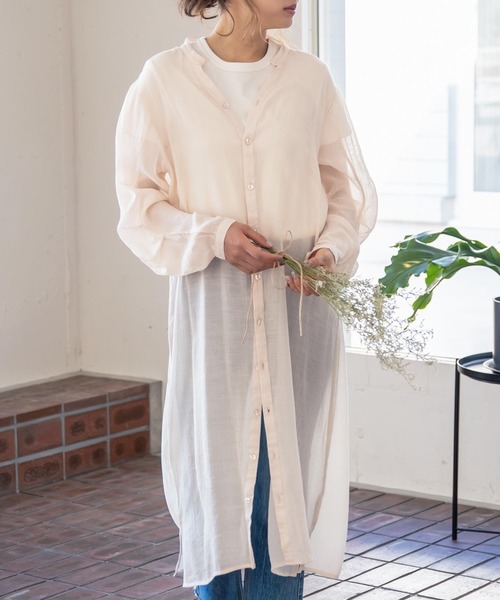 KOBE LETTUCE（コウベレタス）の「タック袖楊柳シアーロングシャツ（シャツワンピース・レディース・ピンク系その他/ライトグレー/ベージュ系その他・FREE）」の7枚目の写真