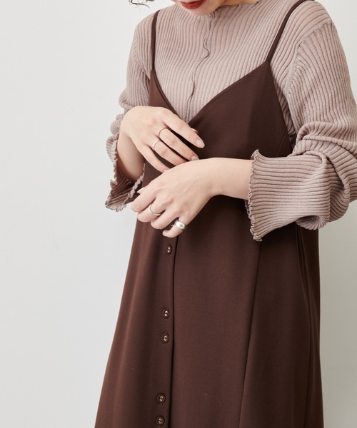 natural couture(ナチュラルクチュール)の「シアーメローリブニット(ニット/セーター・レディース・ブラック/ブラウン/ライトベージュ/ライム/ベージュ・FREE)」の3枚目の写真