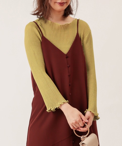 natural couture(ナチュラルクチュール)の「シアーメローリブニット(ニット/セーター・レディース・ブラック/ブラウン/ライトベージュ/ライム/ベージュ・FREE)」の5枚目の写真