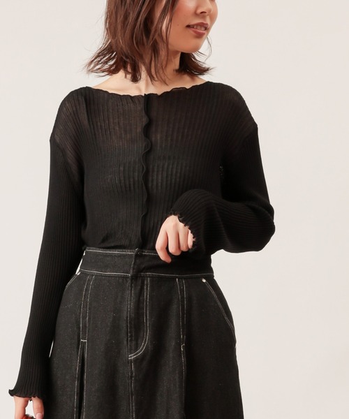 natural couture(ナチュラルクチュール)の「シアーメローリブニット(ニット/セーター・レディース・ブラック/ブラウン/ライトベージュ/ライム/ベージュ・FREE)」の1枚目の写真