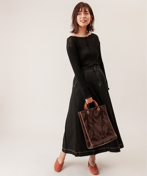 natural couture(ナチュラルクチュール)の「シアーメローリブニット(ニット/セーター・レディース・ブラック/ブラウン/ライトベージュ/ライム/ベージュ・FREE)」の8枚目の写真