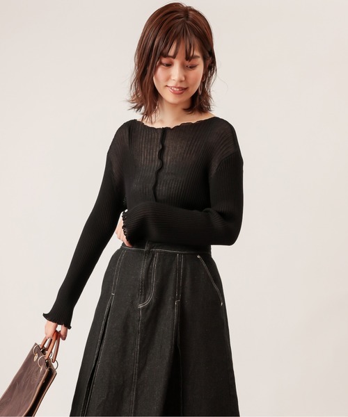 natural couture(ナチュラルクチュール)の「シアーメローリブニット(ニット/セーター・レディース・ブラック/ブラウン/ライトベージュ/ライム/ベージュ・FREE)」の7枚目の写真