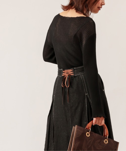 natural couture(ナチュラルクチュール)の「シアーメローリブニット(ニット/セーター・レディース・ブラック/ブラウン/ライトベージュ/ライム/ベージュ・FREE)」の6枚目の写真