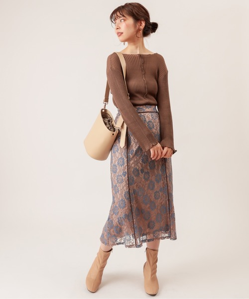 natural couture(ナチュラルクチュール)の「シアーメローリブニット(ニット/セーター・レディース・ブラック/ブラウン/ライトベージュ/ライム/ベージュ・FREE)」の11枚目の写真