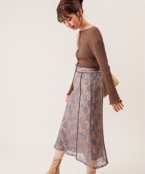 natural couture(ナチュラルクチュール)の「シアーメローリブニット(ニット/セーター・レディース・ブラック/ブラウン/ライトベージュ/ライム/ベージュ・FREE)」の10枚目の写真