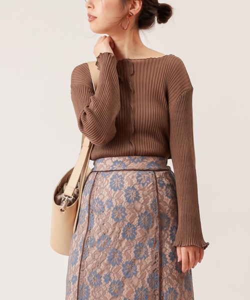 natural couture(ナチュラルクチュール)の「シアーメローリブニット(ニット/セーター・レディース・ブラック/ブラウン/ライトベージュ/ライム/ベージュ・FREE)」の9枚目の写真