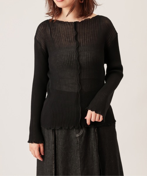 natural couture(ナチュラルクチュール)の「シアーメローリブニット(ニット/セーター・レディース・ブラック/ブラウン/ライトベージュ/ライム/ベージュ・FREE)」の18枚目の写真