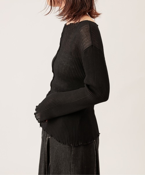 natural couture(ナチュラルクチュール)の「シアーメローリブニット(ニット/セーター・レディース・ブラック/ブラウン/ライトベージュ/ライム/ベージュ・FREE)」の19枚目の写真