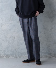 【UNIIT】ワイドチェックパンツ ワイドシルエット チェック柄 ウエスト紐仕様