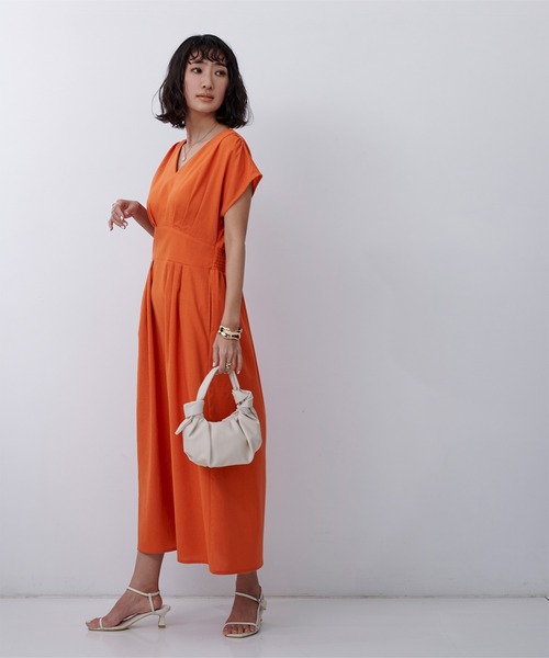 3色 ワンピース Vネック パフスリーブ フェミニン フレンチ JENNE フレンチスリーブサマーニットワンピース｜JENNE(ジェンヌ