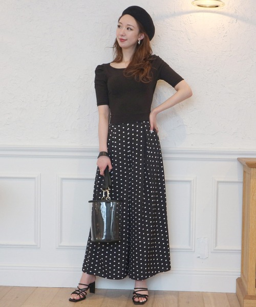 ROYAL PARTY（ロイヤルパーティー）の「フレアワイドパンツ（その他パンツ・レディース・ブラック/ベージュ/グリーン/マルチ/オフホワイト/モカ/ドット・SMALL/MEDIUM）」の8枚目の写真