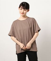 袖ロールカフサイドスリットTシャツ 汗染み防止加工素材 ビッグシルエット/オーバーサイズ