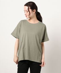 袖ロールカフサイドスリットTシャツ 汗染み防止加工素材 ビッグシルエット/オーバーサイズ