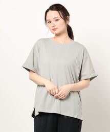 袖ロールカフサイドスリットTシャツ 汗染み防止加工素材 ビッグシルエット/オーバーサイズ
