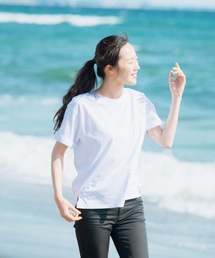 袖ロールカフサイドスリットTシャツ 汗染み防止加工素材 ビッグシルエット/オーバーサイズ
