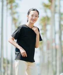 袖ロールカフサイドスリットTシャツ 汗染み防止加工素材 ビッグシルエット/オーバーサイズ