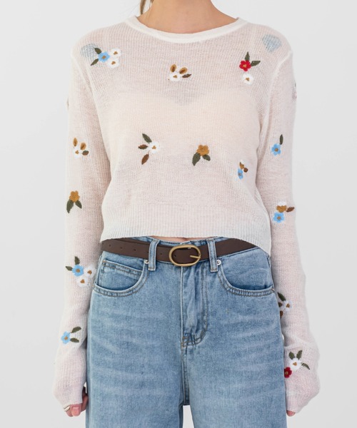 UNE MANSION（ユヌマンション）の「フラワー刺繍ニット（ニット/セーター・レディース・ブルー/グレー/アイボリー・FREE）」の11枚目の写真