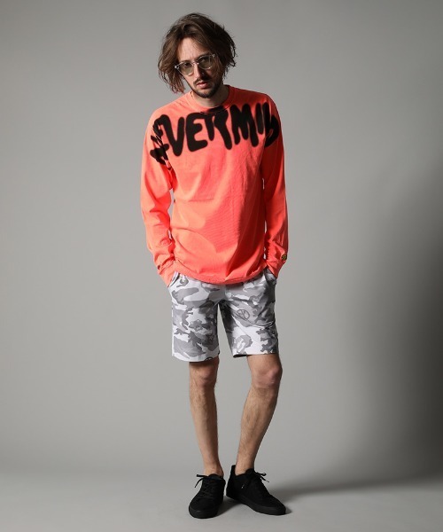STUD MUFFIN（スタッドマフィン）の「mlt3388-ピグメントダイ6ozコットン天竺 グラフィティオーバープリント LS Tシャツ（Tシャツ/カットソー・メンズ・オレンジ/チャコールグレー・4/2/3）」の12枚目の写真