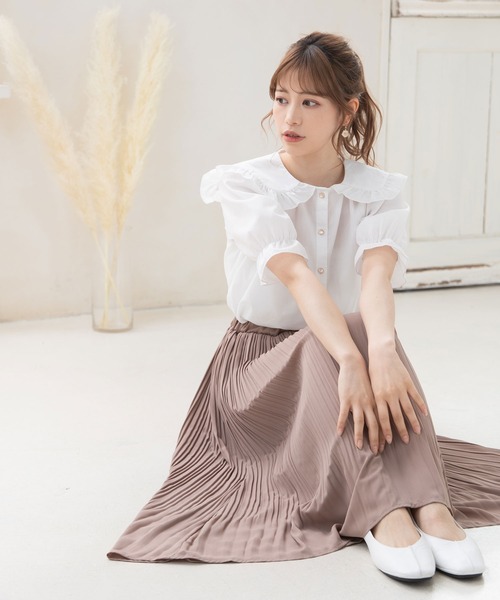 Newlyme（ニューリーミー）の「フィッシュテールケシプリーツスカート（スカート・レディース・ブラック/グレイッシュベージュ/レッド/アイボリー/ブルー・LARGE/MEDIUM）」の8枚目の写真