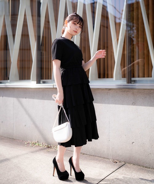 ブラックフリルミニワンピース 半袖 MINIMULE（ミニミュール）の「半袖フリルワンピース（ワンピース