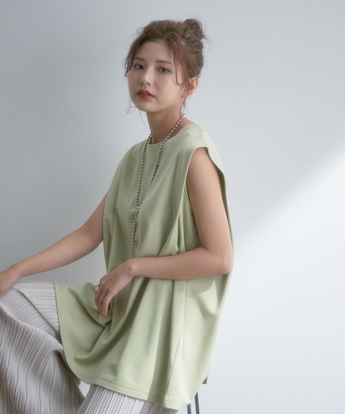 vis-`a-vis(ビサビ)の「【WEB限定】シルケットライクBOXYノースリーブTシャツ(Tシャツ/カットソー・レディース・ブラック/ベージュ/ライトグリーン/ホワイト系その他・FREE)」の4枚目の写真