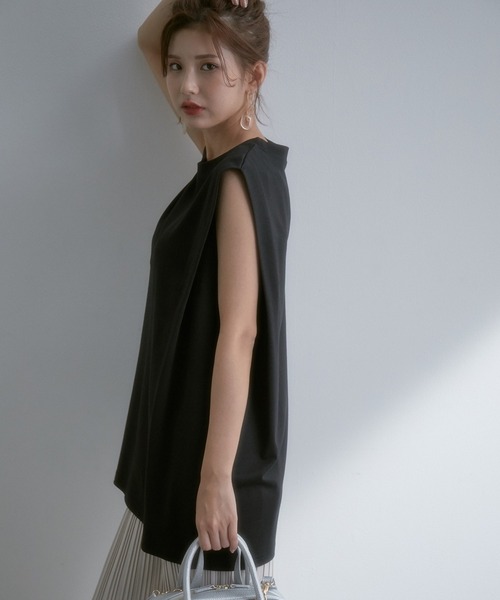 vis-`a-vis(ビサビ)の「【WEB限定】シルケットライクBOXYノースリーブTシャツ(Tシャツ/カットソー・レディース・ブラック/ベージュ/ライトグリーン/ホワイト系その他・FREE)」の1枚目の写真