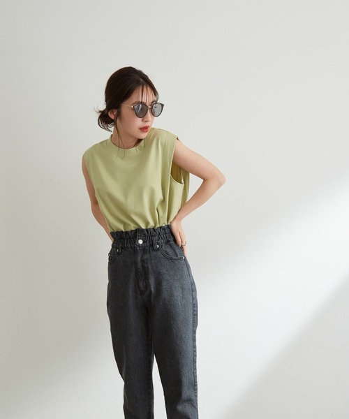 vis-`a-vis(ビサビ)の「【WEB限定】シルケットライクBOXYノースリーブTシャツ(Tシャツ/カットソー・レディース・ブラック/ベージュ/ライトグリーン/ホワイト系その他・FREE)」の8枚目の写真