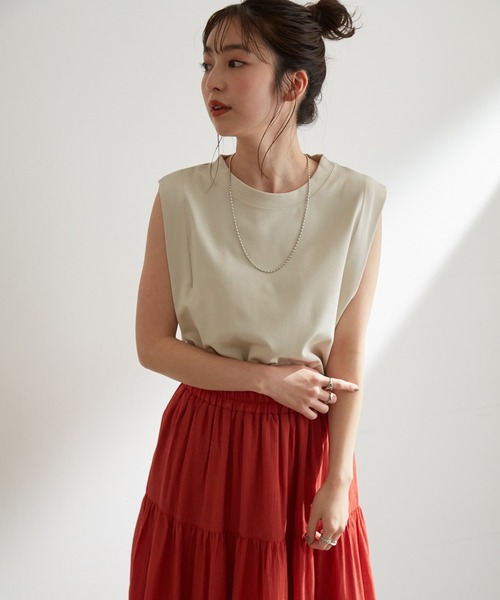 vis-`a-vis(ビサビ)の「【WEB限定】シルケットライクBOXYノースリーブTシャツ(Tシャツ/カットソー・レディース・ブラック/ベージュ/ライトグリーン/ホワイト系その他・FREE)」の9枚目の写真