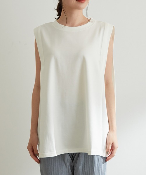 vis-`a-vis(ビサビ)の「【WEB限定】シルケットライクBOXYノースリーブTシャツ(Tシャツ/カットソー・レディース・ブラック/ベージュ/ライトグリーン/ホワイト系その他・FREE)」の15枚目の写真