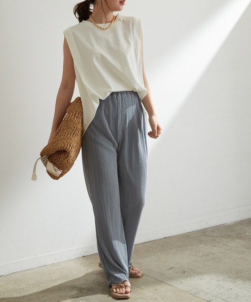 vis-`a-vis(ビサビ)の「【WEB限定】シルケットライクBOXYノースリーブTシャツ(Tシャツ/カットソー・レディース・ブラック/ベージュ/ライトグリーン/ホワイト系その他・FREE)」の21枚目の写真