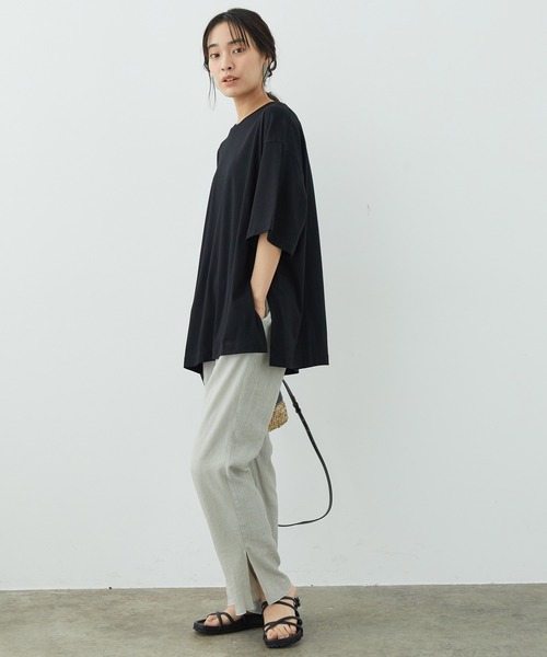 SALON adam et rope'（サロン アダム エ ロペ）の「【WEB限定カラー】シャイニーストライプリラックスパンツ（その他パンツ・レディース・ライトグリーン/グレー/ブラック・FREE）」の10枚目の写真