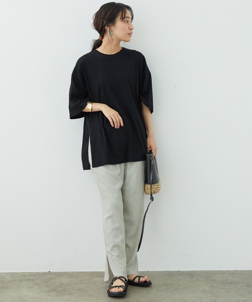 SALON adam et rope'（サロン アダム エ ロペ）の「【WEB限定カラー】シャイニーストライプリラックスパンツ（その他パンツ・レディース・ライトグリーン/グレー/ブラック・FREE）」の19枚目の写真