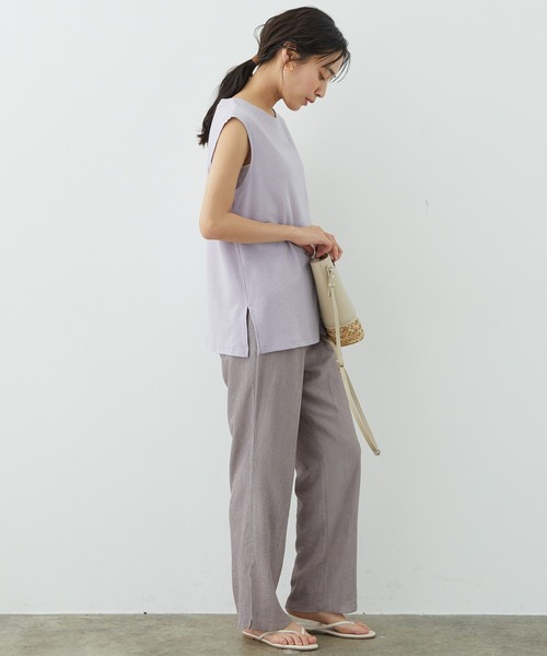 SALON adam et rope'（サロン アダム エ ロペ）の「【WEB限定カラー】シャイニーストライプリラックスパンツ（その他パンツ・レディース・ライトグリーン/グレー/ブラック・FREE）」の17枚目の写真