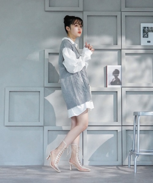 VIVIAN（ヴィヴィアン）の「スクエアトゥチュールレースアップブーツ ZOZOTOWN限定商品（ブーツ・レディース・ブラック/ピンクベージュ/ベージュ・L/S/M/LL）」の12枚目の写真