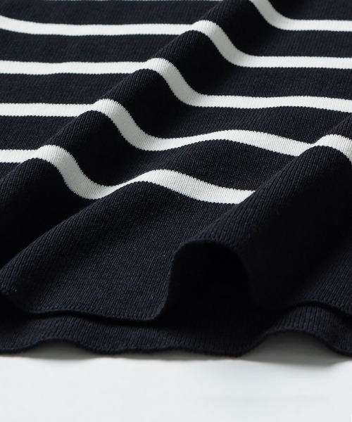 美品♡ジェンヌ オーガニックコットン Vネックボーダーニット ブラック M オーガニックコットン JENNE Vネックボーダーニット（ニット