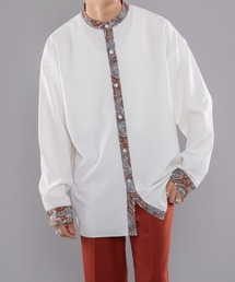 ペイズリー柄クレリックバンドカラーシャツ