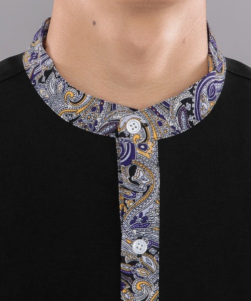 ペイズリー柄クレリックバンドカラーシャツ（シャツ/ブラウス）｜kutir