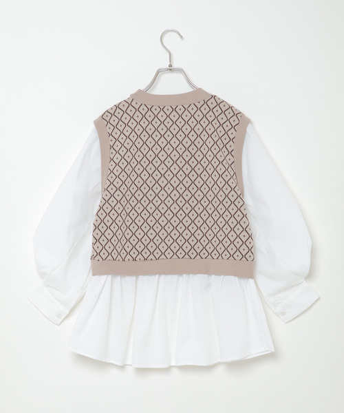 VENCEEXCHANGE（ヴァンスエクスチェンジ）の「幾何学ドッキングボリューム袖シャツ　フェイクレイヤード/時短アイテム/（シャツ/ブラウス・レディース・ブラック/ベージュ・M）」の7枚目の写真