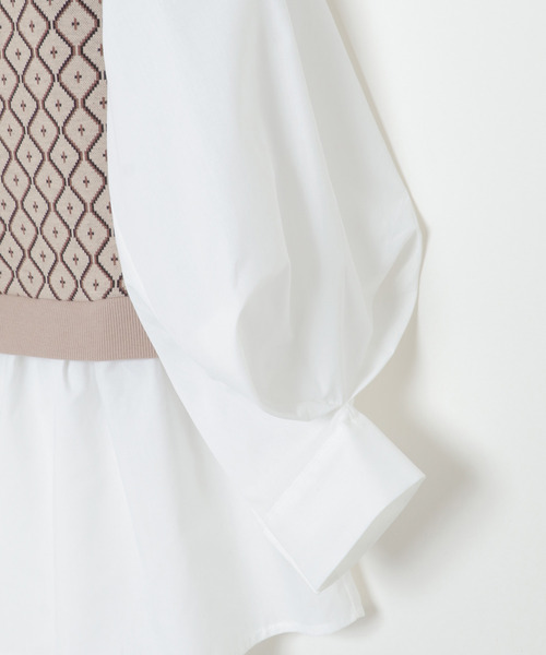 VENCEEXCHANGE（ヴァンスエクスチェンジ）の「幾何学ドッキングボリューム袖シャツ　フェイクレイヤード/時短アイテム/（シャツ/ブラウス・レディース・ブラック/ベージュ・M）」の11枚目の写真