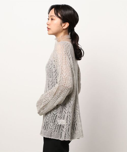 FRP（エフアールピー）の「モヘアタッチ透かし編み柄ニット ×  シアーインナー  Set Up（ニット/セーター・レディース・グレー/モカ/ライトグレー・FREE）」の4枚目の写真