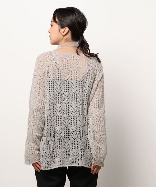 FRP（エフアールピー）の「モヘアタッチ透かし編み柄ニット ×  シアーインナー  Set Up（ニット/セーター・レディース・グレー/モカ/ライトグレー・FREE）」の5枚目の写真