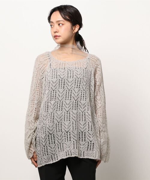 FRP（エフアールピー）の「モヘアタッチ透かし編み柄ニット ×  シアーインナー  Set Up（ニット/セーター・レディース・グレー/モカ/ライトグレー・FREE）」の12枚目の写真