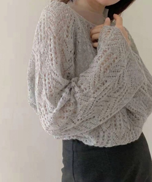 FRP（エフアールピー）の「モヘアタッチ透かし編み柄ニット ×  シアーインナー  Set Up（ニット/セーター・レディース・グレー/モカ/ライトグレー・FREE）」の11枚目の写真