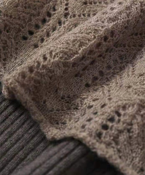 FRP（エフアールピー）の「モヘアタッチ透かし編み柄ニット ×  シアーインナー  Set Up（ニット/セーター・レディース・グレー/モカ/ライトグレー・FREE）」の14枚目の写真