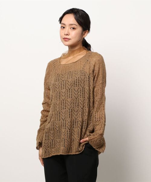 FRP（エフアールピー）の「モヘアタッチ透かし編み柄ニット ×  シアーインナー  Set Up（ニット/セーター・レディース・グレー/モカ/ライトグレー・FREE）」の17枚目の写真