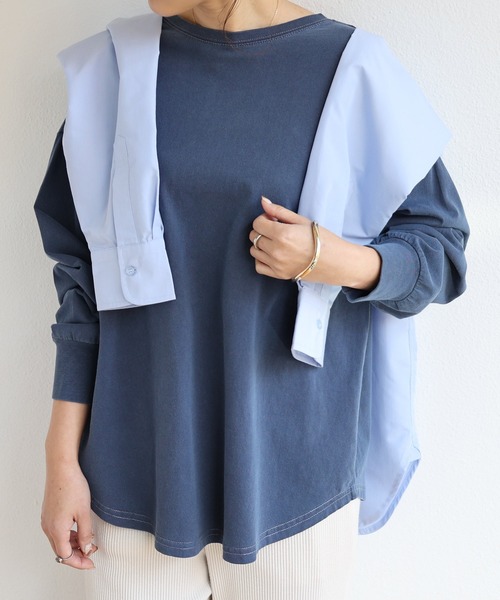 andme（アンドミー）の「ピグメント加工長袖2wayヘンリーネックTシャツ（Tシャツ/カットソー・レディース・ラベンダー/ブルー/オフホワイト/グレイッシュベージュ/スミクロ/ピンク/ネイビー・M）」の19枚目の写真