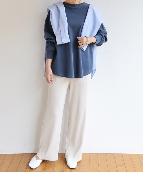 andme（アンドミー）の「ピグメント加工長袖2wayヘンリーネックTシャツ（Tシャツ/カットソー・レディース・ラベンダー/ブルー/オフホワイト/グレイッシュベージュ/スミクロ/ピンク/ネイビー・M）」の20枚目の写真