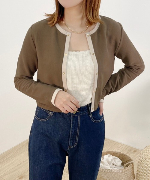 apres jour clair（アプレジュールクレア）の「【apres jour clair】バイカラースナップボタンカーデ【ZOZOTOWN限定アイテム】（Tシャツ/カットソー・レディース・ブラウン系その他/ナチュラル/アイボリー/ブラック・フリー/X-LARGE）」の4枚目の写真