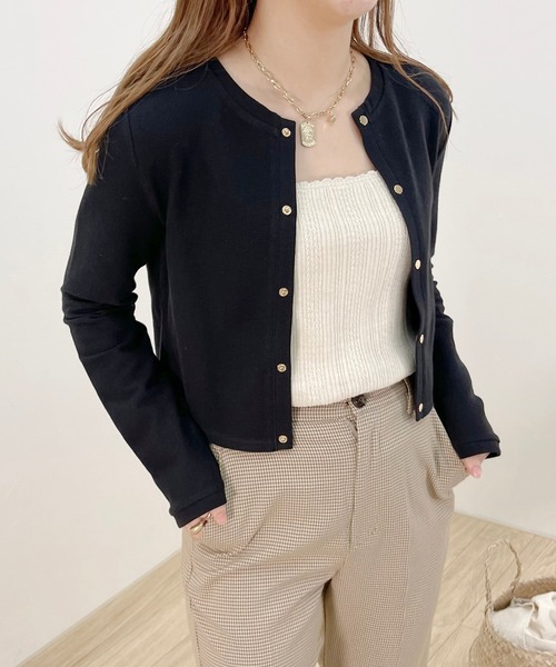 apres jour clair（アプレジュールクレア）の「【apres jour clair】バイカラースナップボタンカーデ【ZOZOTOWN限定アイテム】（Tシャツ/カットソー・レディース・ブラウン系その他/ナチュラル/アイボリー/ブラック・フリー/X-LARGE）」の3枚目の写真