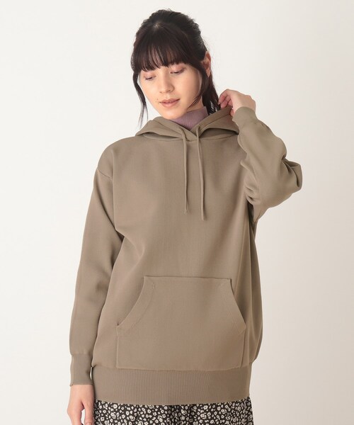 SOUP（スープ）の「◆スウェットライクフーディーニット（パーカー・レディース・ブラック/サンドベージュ/ピンク系・11/09）」の2枚目の写真